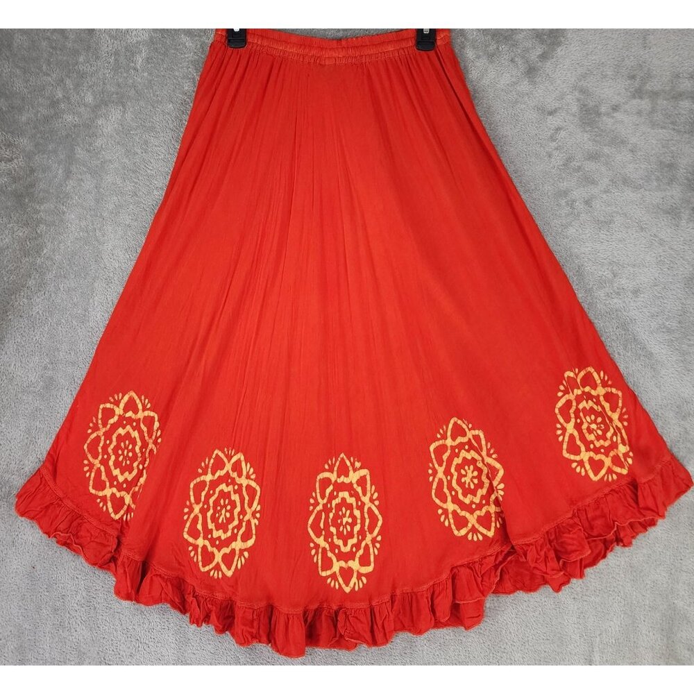 Jackpot Skirt Womens One Size Orange Yellow Floral Print Boho Flared Maxi - Picture 2 of 11